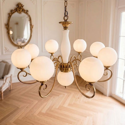 Scrolled Brass Globe Chandelier