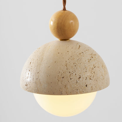 Travertine Dome Wood Pendant Light