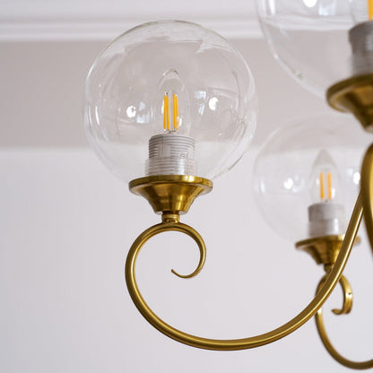 Scrolled Brass Globe Chandelier