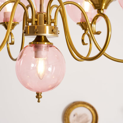 Scrolled Brass Globe Chandelier