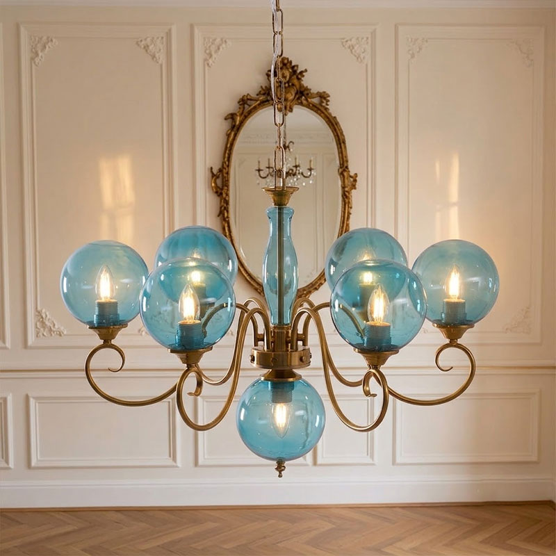 Scrolled Brass Globe Chandelier