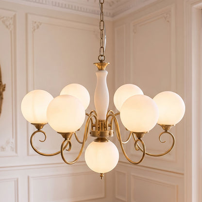 Scrolled Brass Globe Chandelier