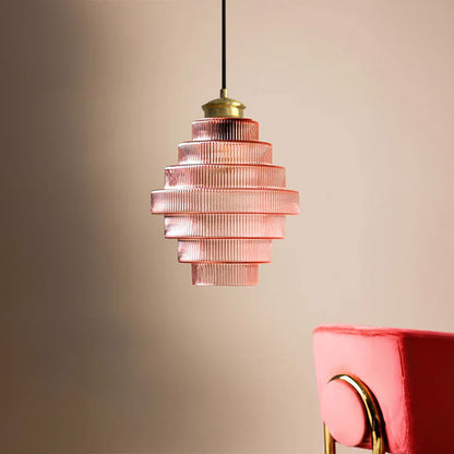 Antique Ribbed Brass Pendant Light