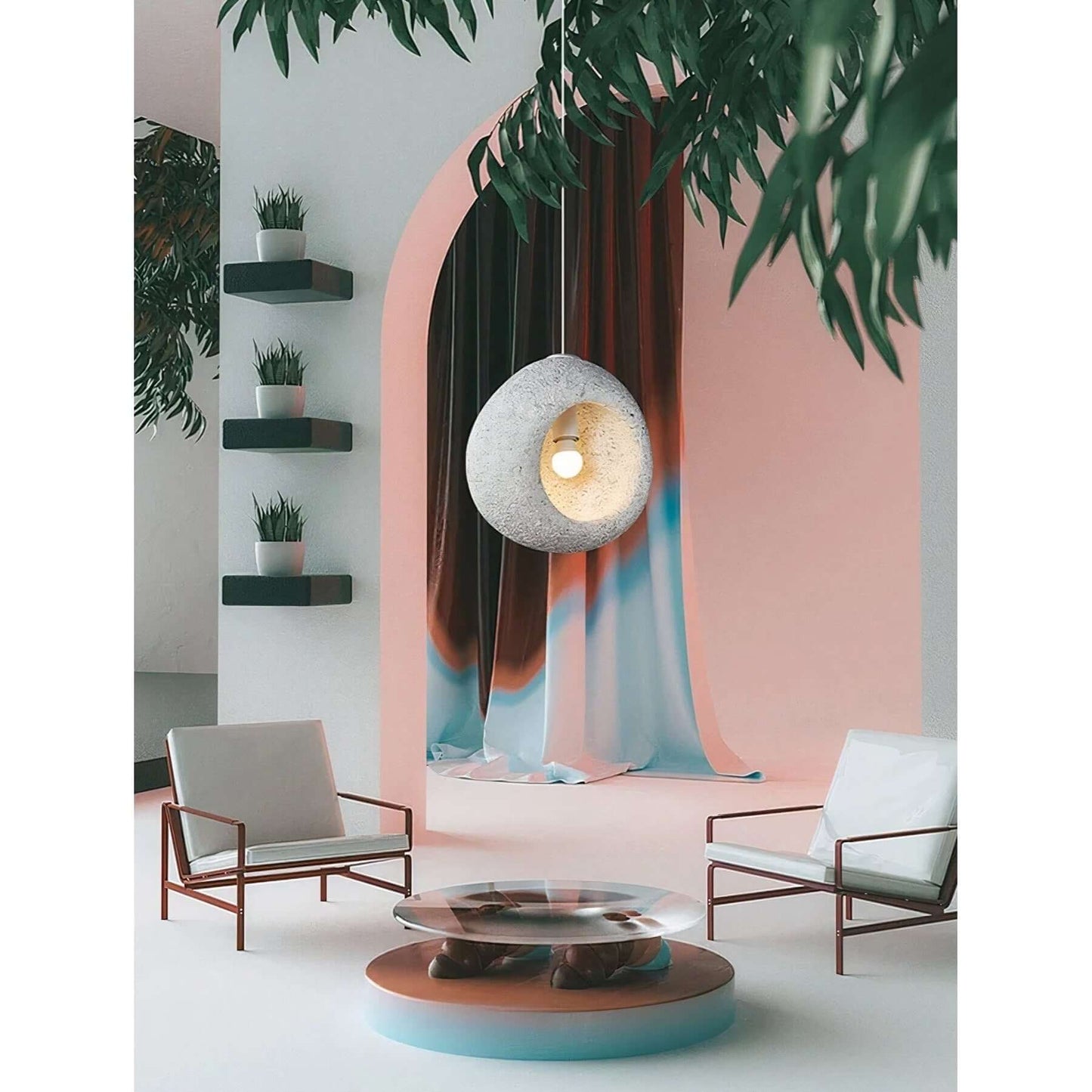 Dome-Shaped Rattan Hanging Light